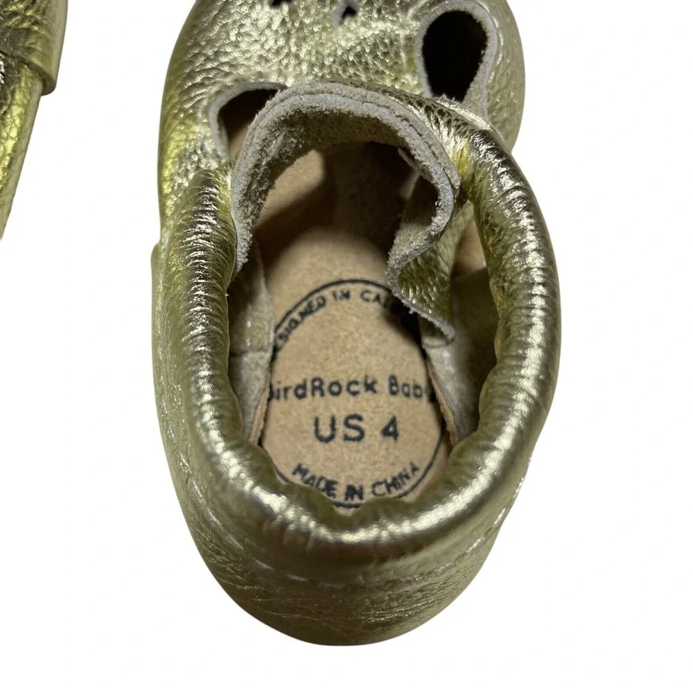 Bird Rock Baby‎ US 4 Leather Gold Metallic Mary Janes Suede Sole Baby Shoe